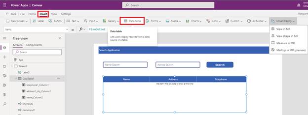 Search Application using power automate with canvas app